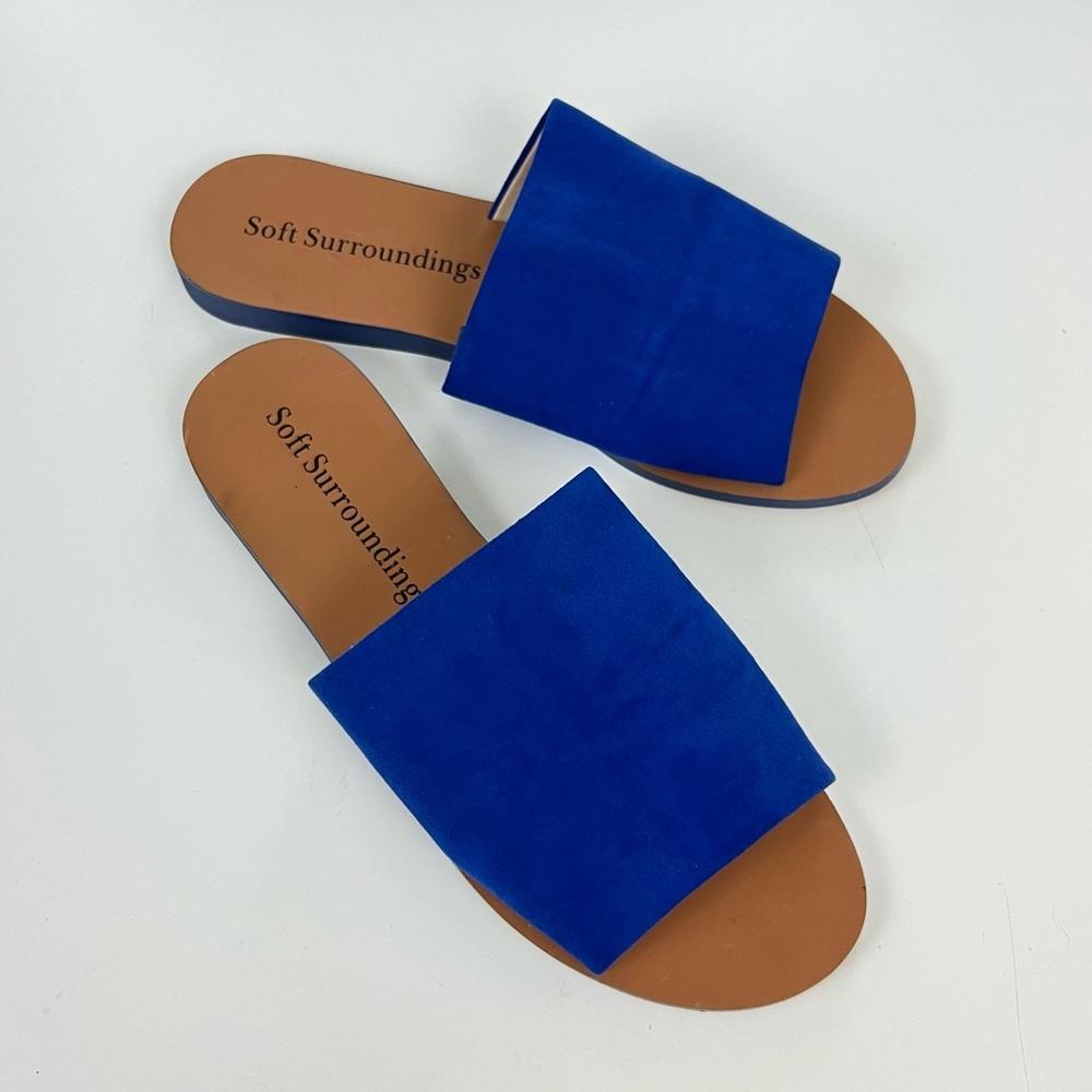 Soft Surroundings Anytime Faux Suede Blue Slip On Sandals 6 - Picture 2 of 9